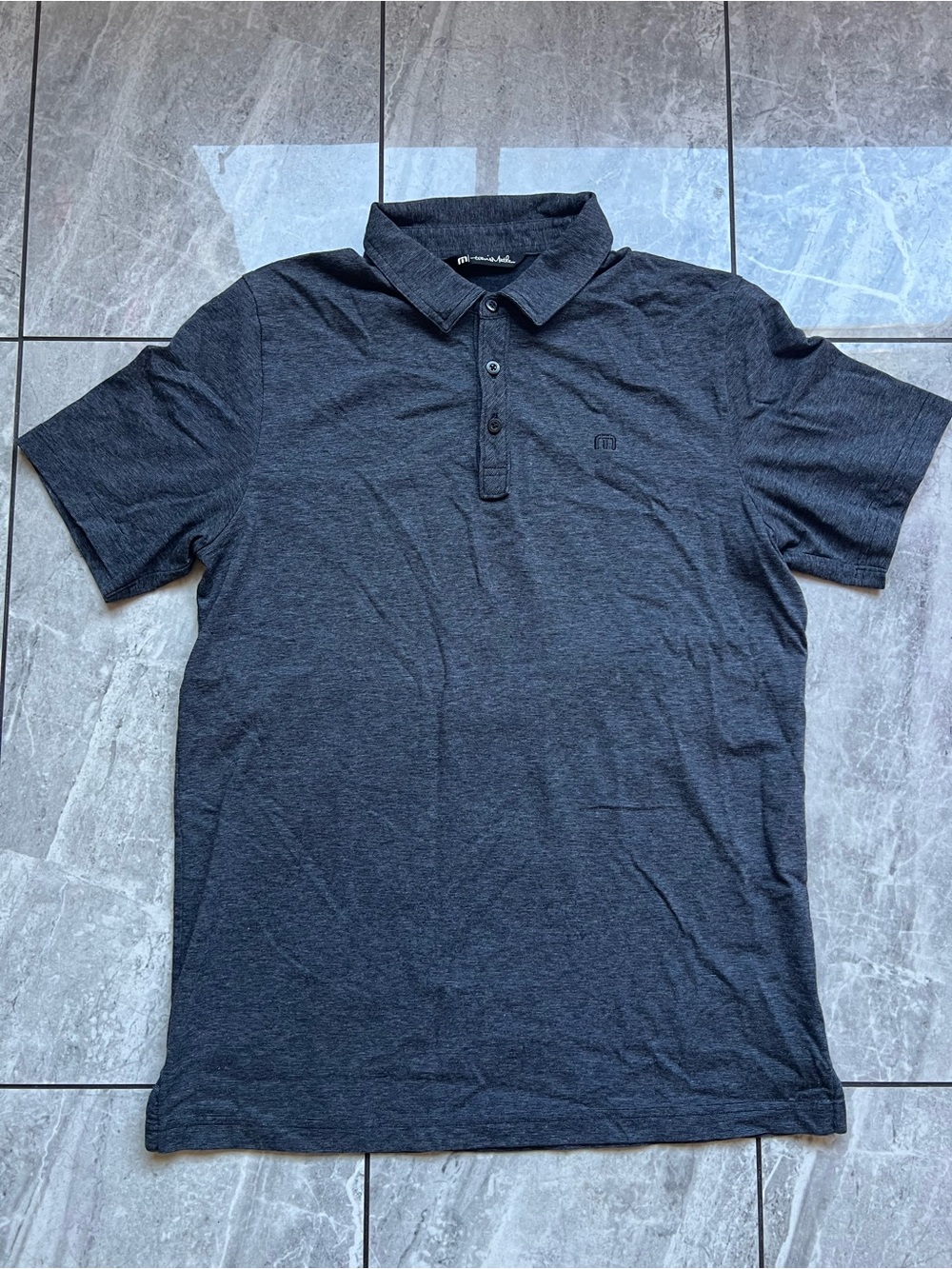 Travis Mathew Mens Heather Grey Performance Golf Polo Shirt Cotton Embroidered L
